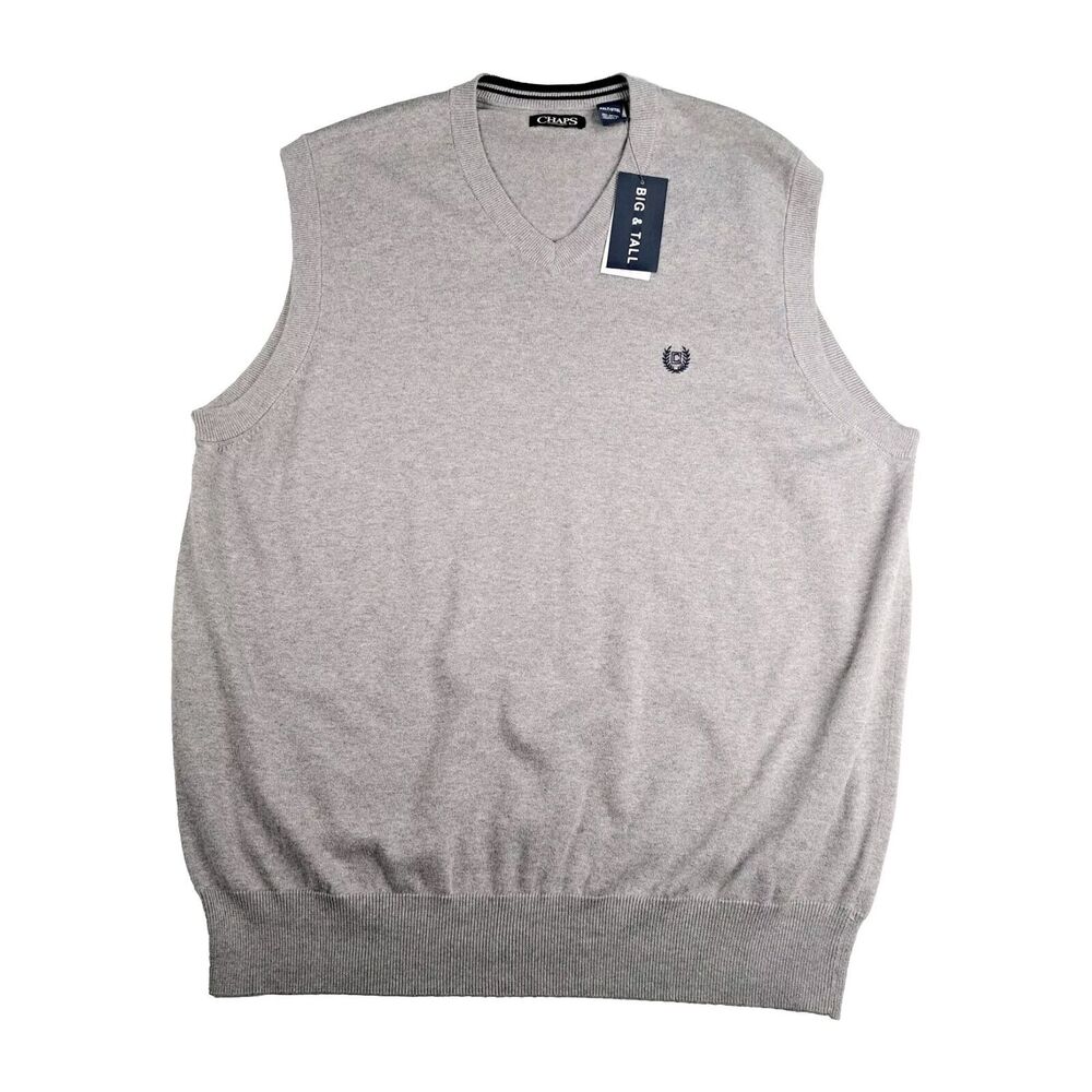 Chaps V-Neck Sweater Vest Mens Size 2XLT Gray Preppy Business Golf Ski Cabin NWT